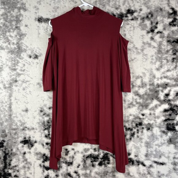 Clara Sun Woo Top Womens Size Medium‎ Cold Shoulder Poly Rayon Stretch Comfort - Picture 1 of 9
